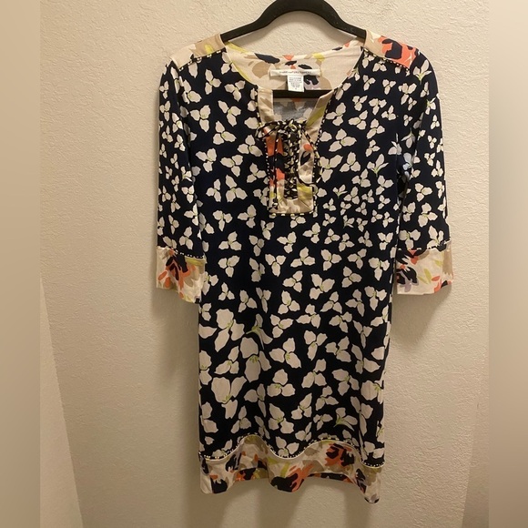 Diane Von Furstenberg Silk Mixed Floral Front Tie Mini Dress - Picture 3 of 11